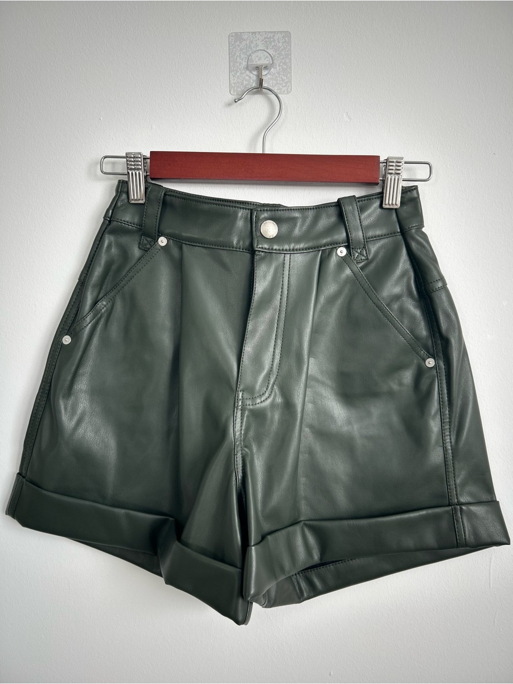 Blank NYC High-Waist Faux Leather Shorts in Forest Green
